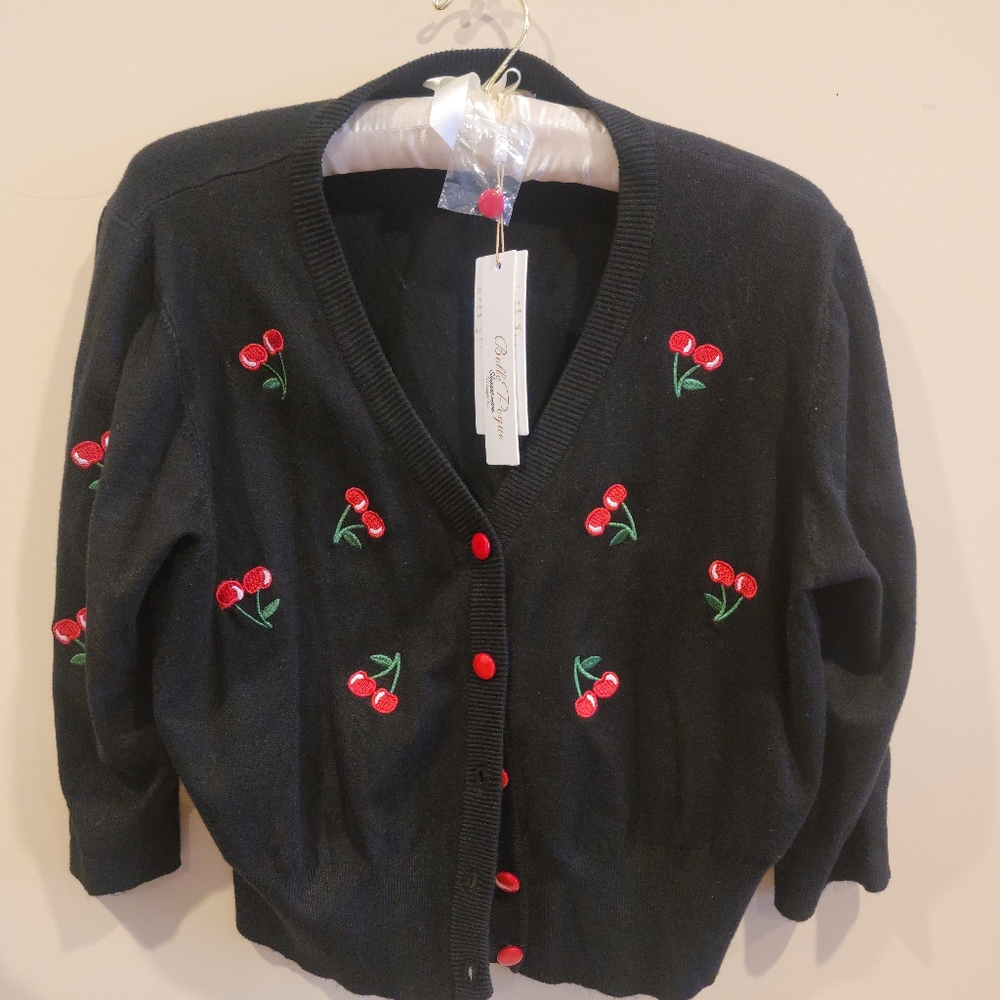 Belle Pogue women's bolero, size 2XL, black/ref cherries